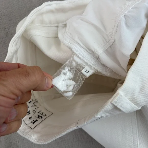 Frank & Eileen Raw Hem Stretch 5 Pocket Pants in White Women 27 Zip Fly $298